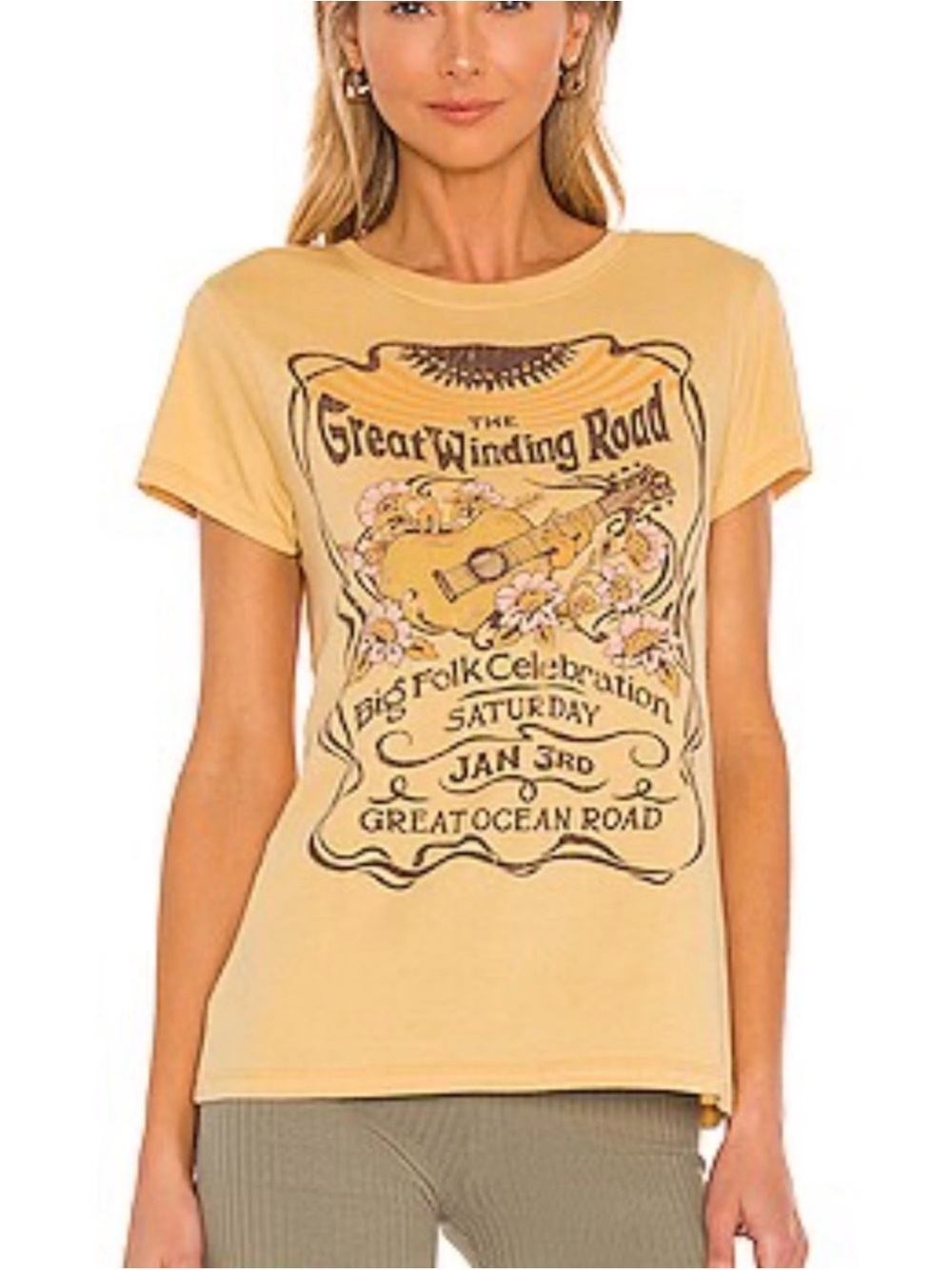 Spell the "Great Winding Road" Girlfriend Tee in Sunflower yellow
